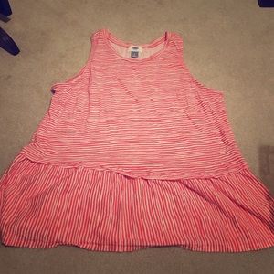 Coral & white stripped ruffle bottom tank
