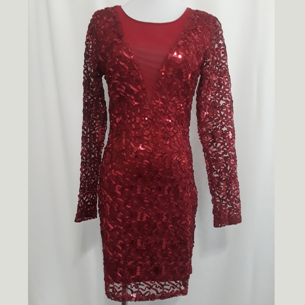 Red Sequins Cocktail Dress - Picture 2 of 8