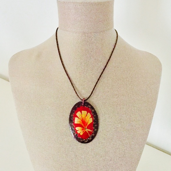 Chan Luu Hand Painted Floral Oval Enamel Necklace