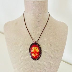 Chan Luu Hand Painted Floral Oval Enamel Necklace