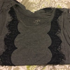 Loft grey tank with navy lace trim