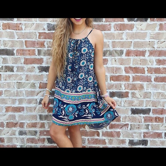 Blue printed swing, tank dress