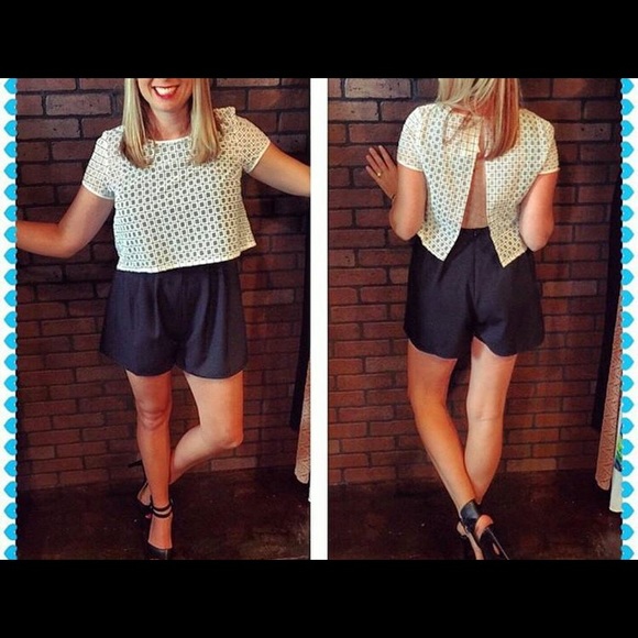 Black and white romper, with open back