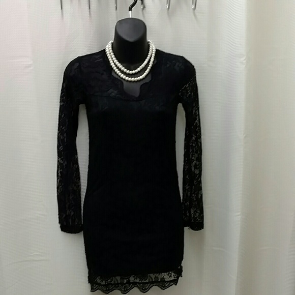 Lace Floral Black  Dress Long Sleeve NWT 2