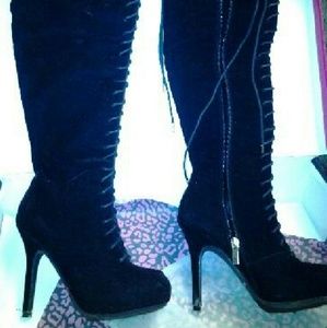Black Dollhouse Lace-up Thigh High Boots - Sz 6