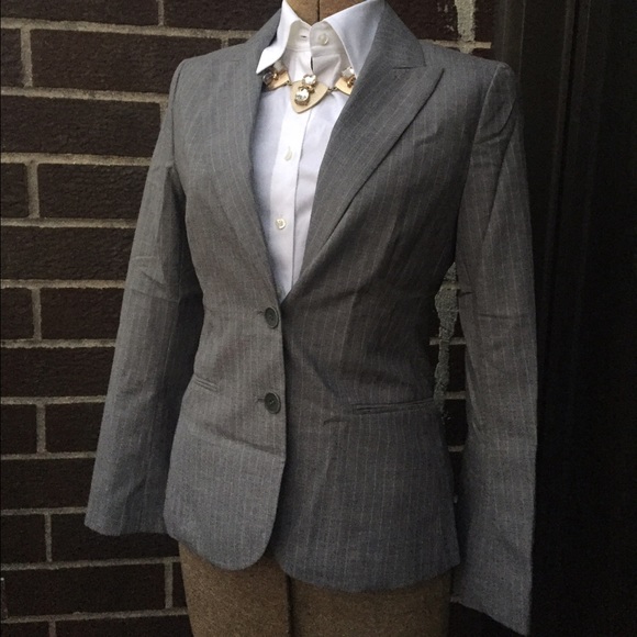 Theory Gray Pinstripe Pants Size 6 - Picture 3 of 4