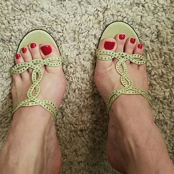 Lime green satin and leather rhinestone BP heals