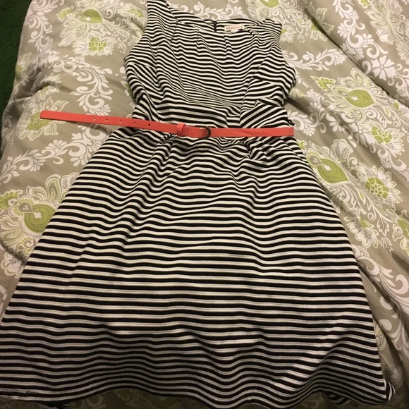 Black & white striped fit & flare