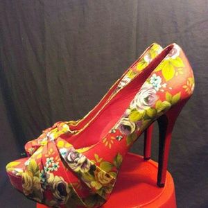Charming Charlie Red Floral Heels