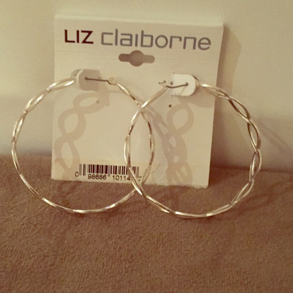 Liz Claiborne silver tone large hoops