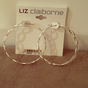 Liz Claiborne silver tone large hoops