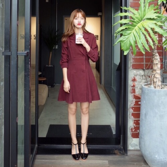 Double Breasted Coat Dress Burgundy