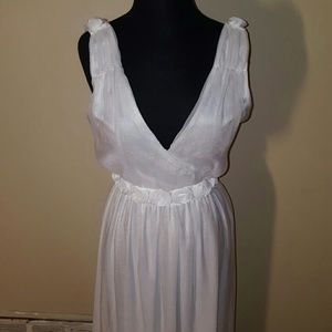 White Backless Chiffon Maxi Dress with Rosettes