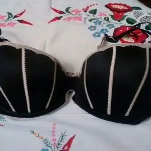 Black push up demi with lace detailed stripes