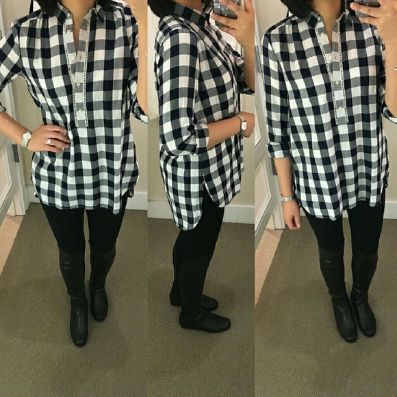 LOFT Gingham Henley Tunic