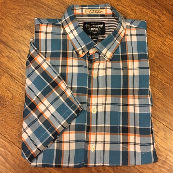 Men's The New Ivy Brand Blue Plaid Dress Shirt