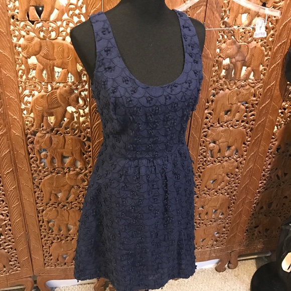 Scallop Fit and Flare Navy Dress