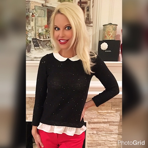 Naf Naf Sweaters - Stunning light black sweater with ruffle & collar!