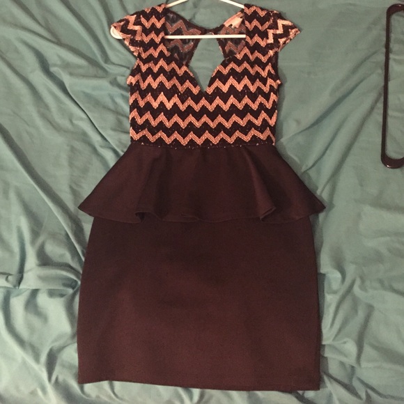 A'gaci black and gold backless peplum dress