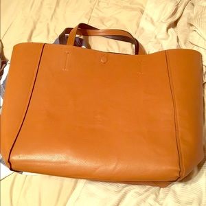 Reversible Tan/Black Leather Tote