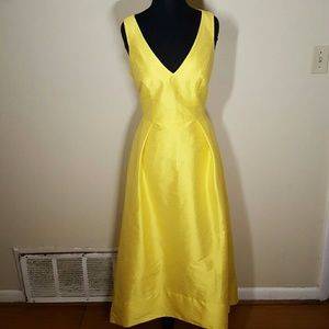 Yellow Gown with Hi-Lo Hem Line by Alfred Sung