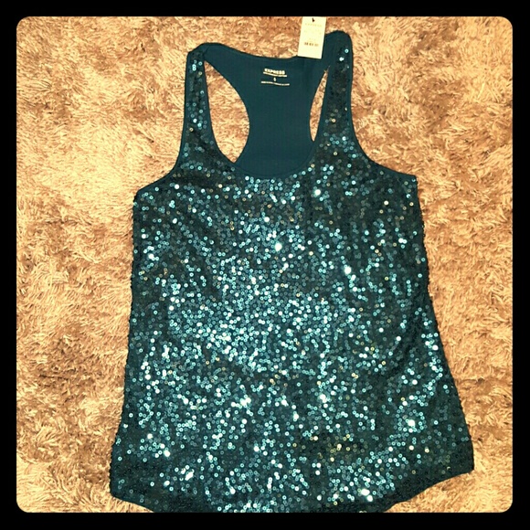 Express racer back flowy sequin tank (Teal)