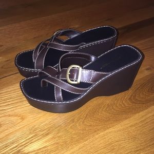 Nine West Brown Wedge Sandals