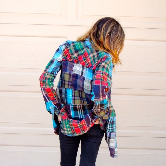 RARE Free People patchwork button-down