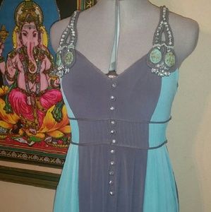 NWOT. Maxi dress with "turquoise" pieces