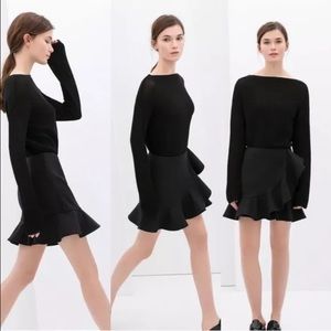 ZARA BLACK SKIRT WITH ASYMMETRIC FRILL RUFFLE HEM