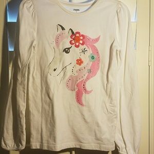 White Long Sleeve Horse Tee