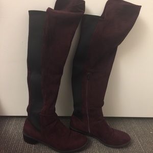Maroon thigh high boots