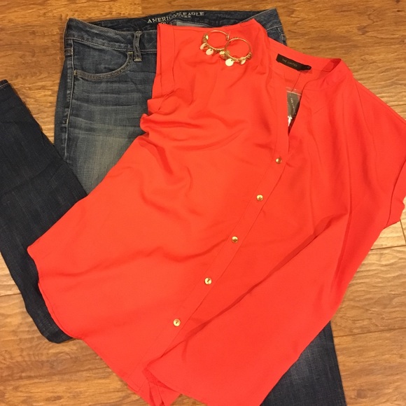 The Limited Cap-Sleeve Coral Blouse