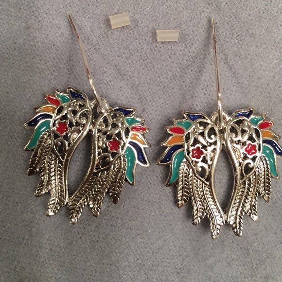 Angel wings Pierced Earrings silver, red, Blue, - Picture 2 of 4