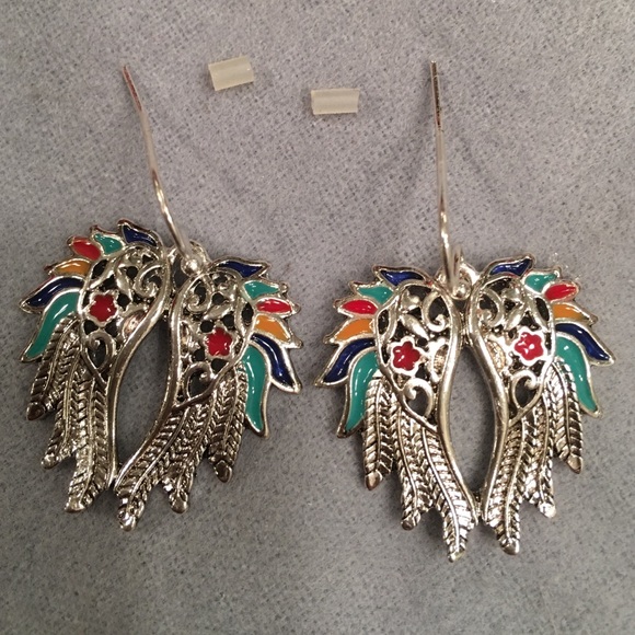 Angel wings Pierced Earrings silver, red, Blue, - Picture 3 of 4