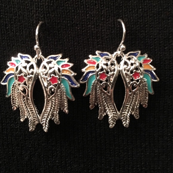 Angel wings Pierced Earrings silver, red, Blue, - Picture 4 of 4