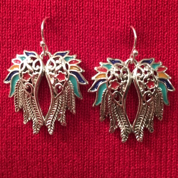 Jewelry - Angel wings Pierced Earrings silver, red, Blue,
