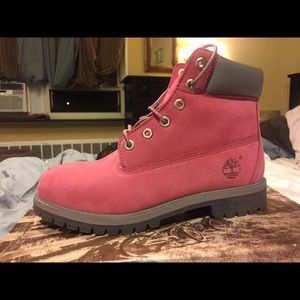 Pink and grey timberland boots