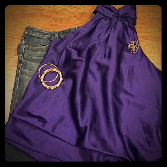 Royal Purple Sleeveless Blouse with Side-Tie Sash