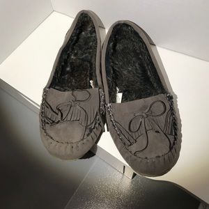 Gray moccasins with fur inside