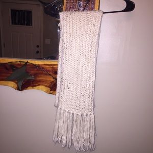 White and gold fringe scarf
