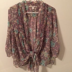 LC Lauren Conrad Grey floral blouse