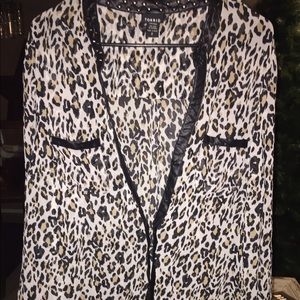 Sheer cheetah shirt with leather