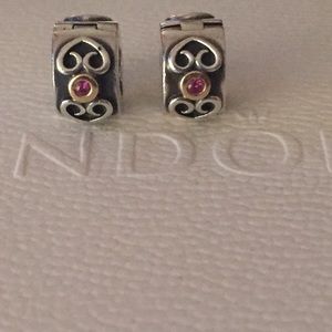 Retired two tone Pandora ruby clips