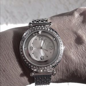 Women's Silver Watch with Sliding Rhinestones