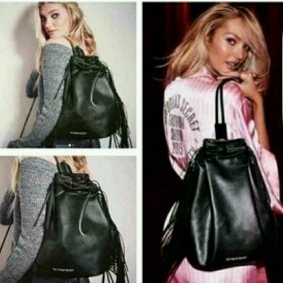 Victoria secret black leather/ fringe bag