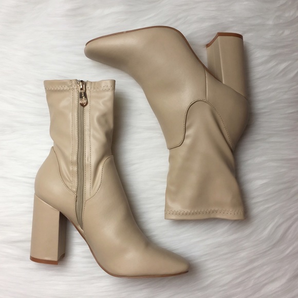 Nude Faux Leather High Ankle Boots - Picture 2 of 4