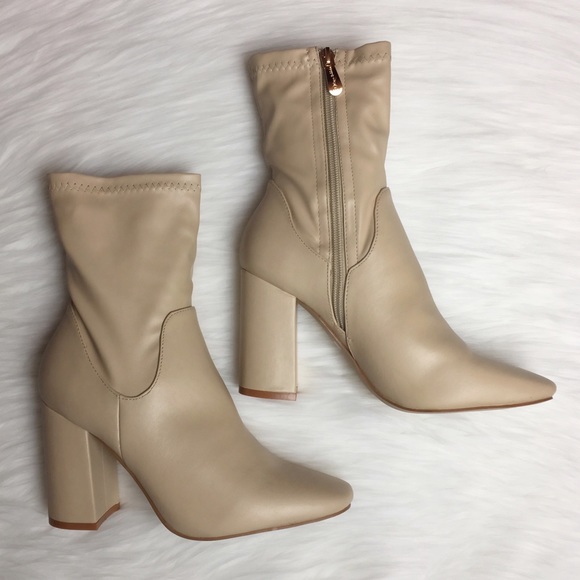 Nude Faux Leather High Ankle Boots - Picture 3 of 4