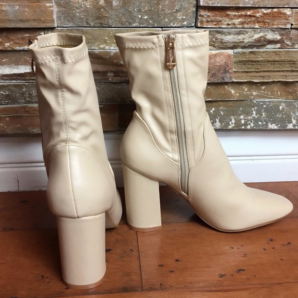 Nude Faux Leather High Ankle Boots - Picture 4 of 4