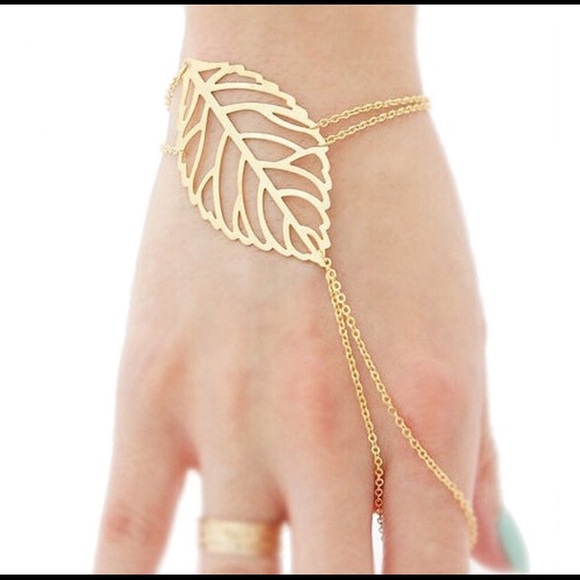 Hollow leaves finger bangle chain